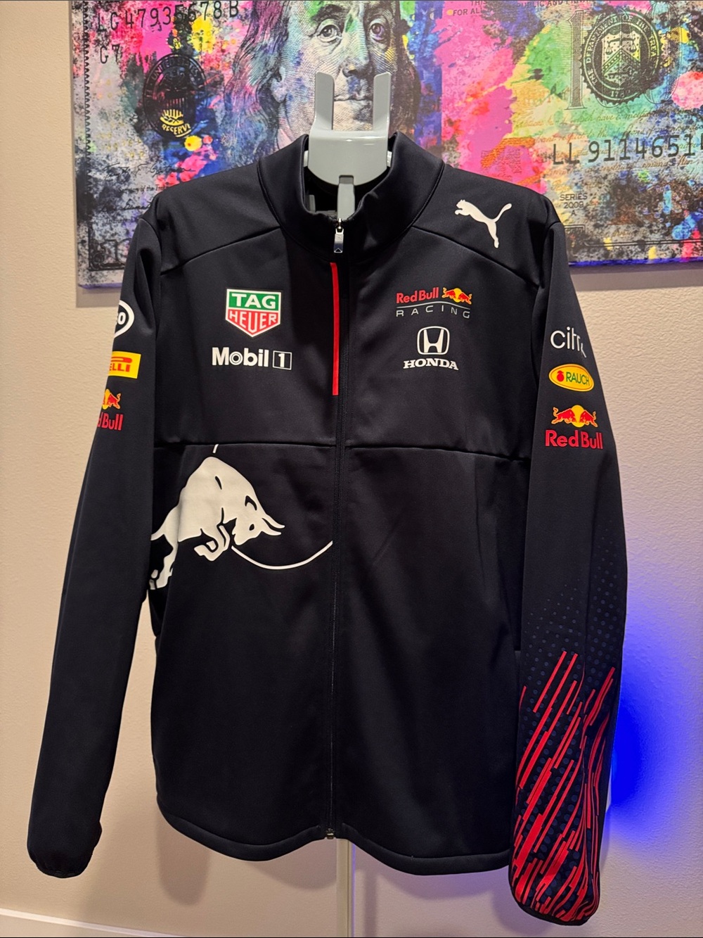 Puma Black Red Bull Racing Honda Team Jacket with Red Sleeve Accents